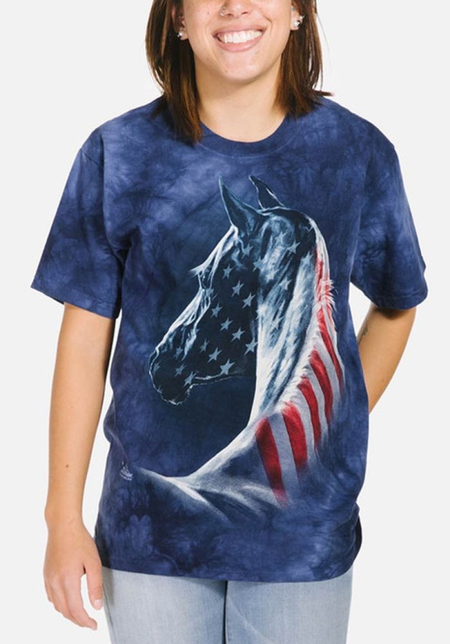 T-Shirts The Mountain | Patriotic Horse Classic Cotton T-Shirt